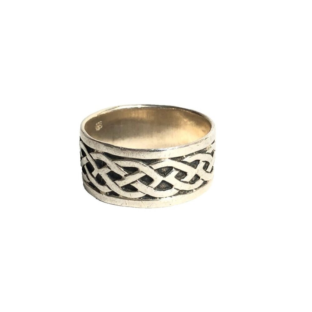 Celtic Knot Wide Large Ring Sterling Silver 925 Band Ring Unisex Sz 14.75